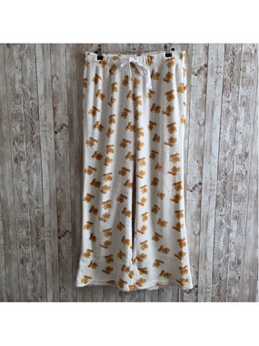 Women's Orange Kiss White Teddy Bear Pajama Pants M